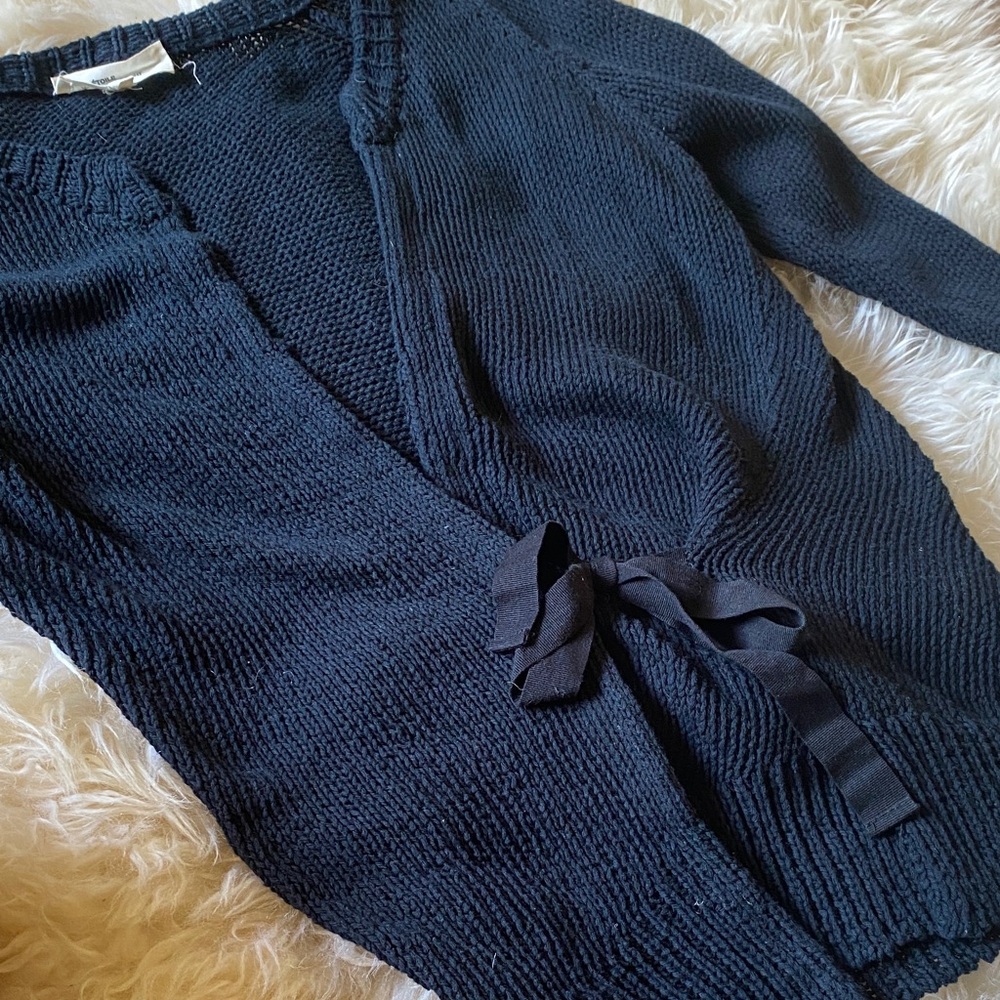 Isabel Marant Dark Blue Cardigan with Ribbon Accent